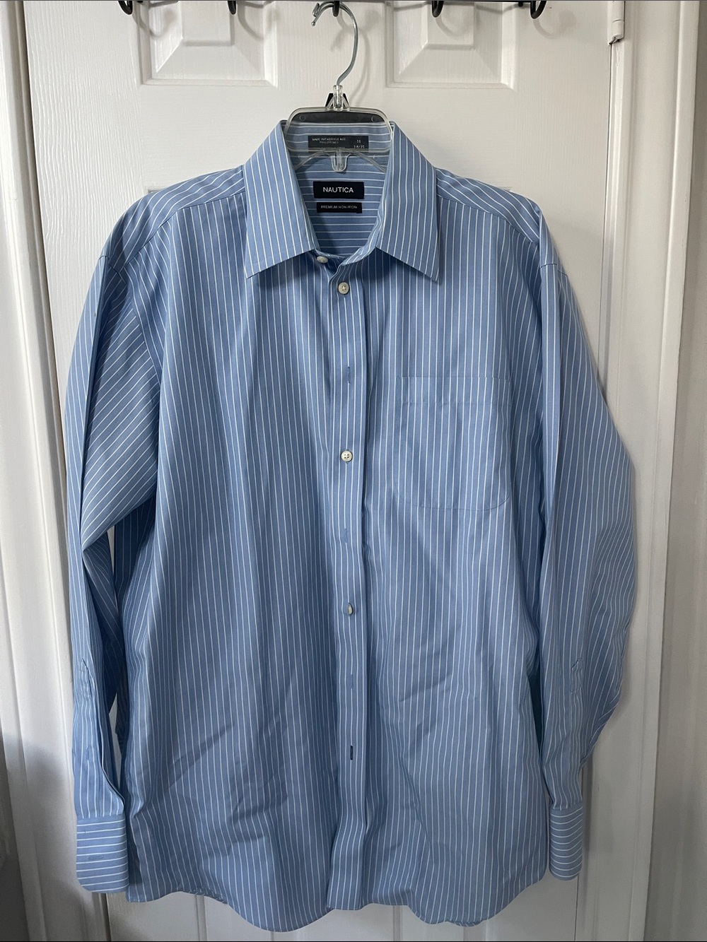 Nautica Light Blue and White Pinstripe Dress Shirt 16 34/35